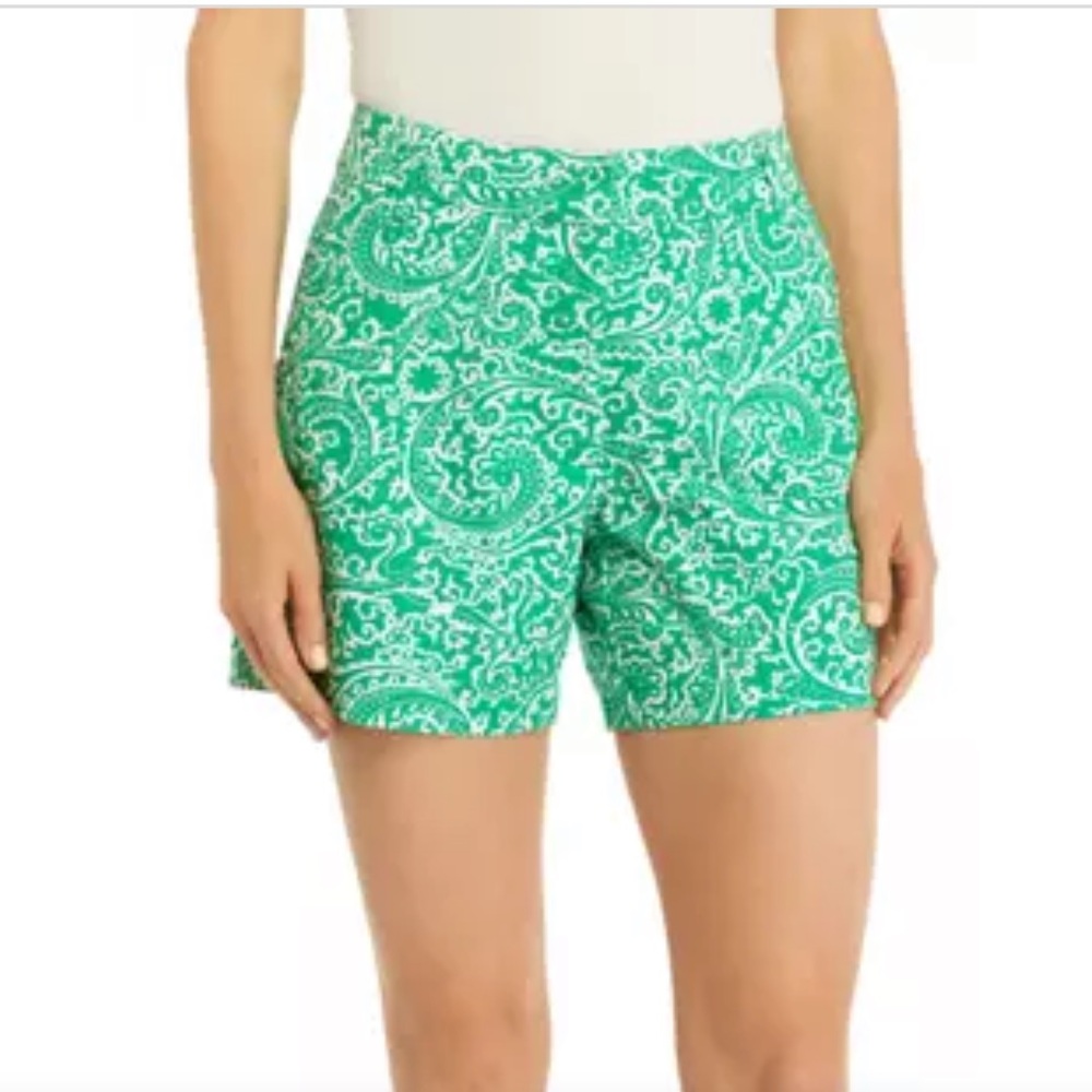 Crown & Ivy Green Paisley 5'' Caroline Shorts